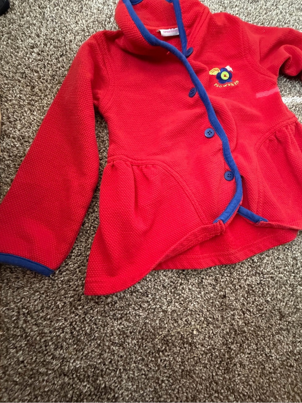 Vintage KHQ Sportswear jacket kids size 6 flower fun Blue Red Button - Picture 2 of 5